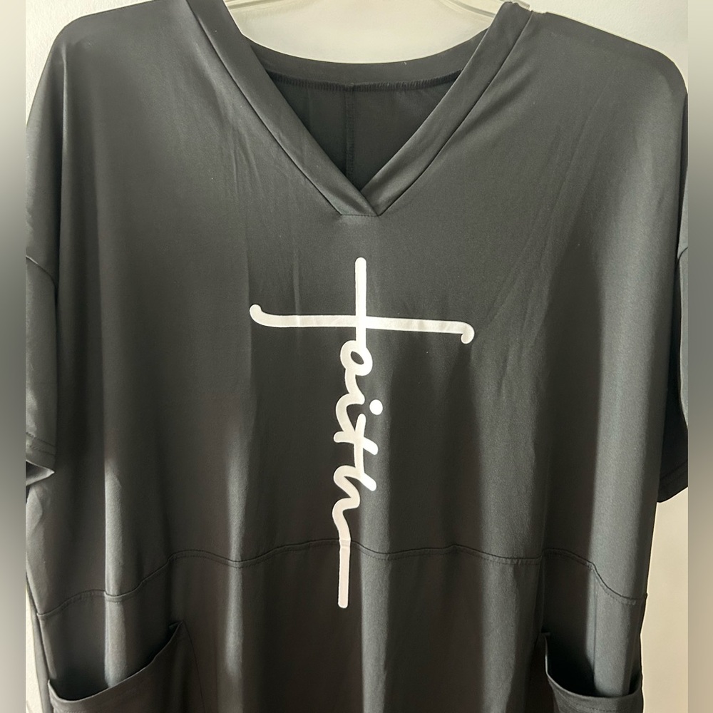 Faith, black dress